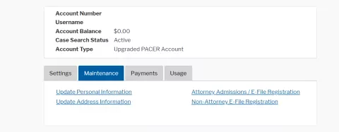 Pacer Maintenance Tab Screenshot